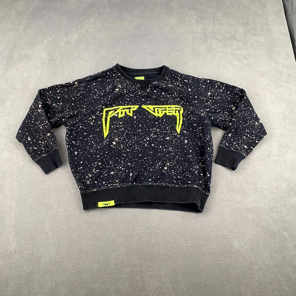 Pit Viper Cropped Sweatshirt Womens XS Black Splatter Fleece Lined Crew Neck